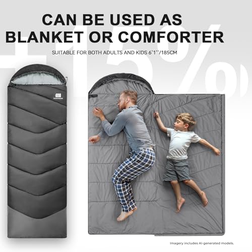 Cold Weather Sleeping Bags for Adults (Black-5.3lb)