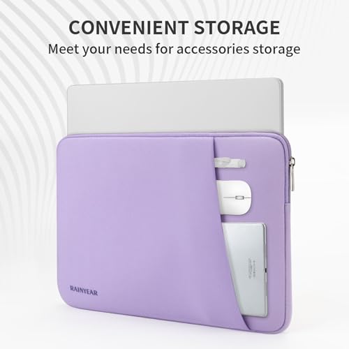 RAINYEAR 13.3 Inch Laptop Sleeve Padded Case Cover with Pocket (13.3-14 inch / Purple)