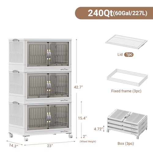 240Qt Stackable Storage Bins with Lid (White / 80QT-3Pack)