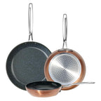 3-Piece 8”, 10”, 12” Forged Lightweight Frying Pan Set, Cozy Blue (3pc Fry Pan Set / Rustic Copper)