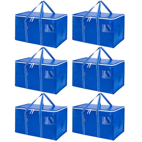 6 Pack Oversized Moving Bags with Reinforced Handles (Royal Blue / 6-Pack)