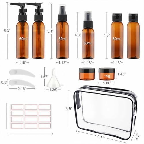 Travel Size Bottles for Toiletries (L-Brown-15pcs)