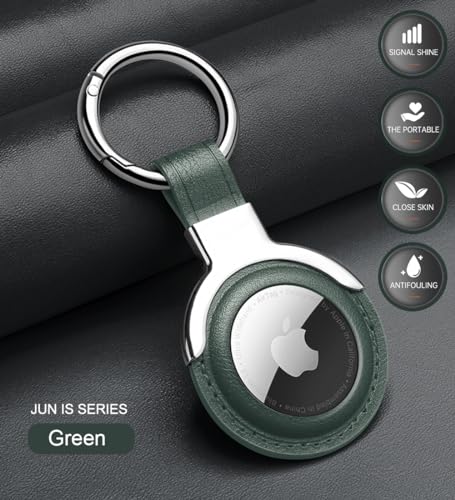 Compatible with AirTag Case Airtag Keyring Leather Protective Case AirTags Loop Holder Air Tags Protective Cover Airtag Key Chain Loop Holders for Luggage Dog Cat Pet Collar (Green)