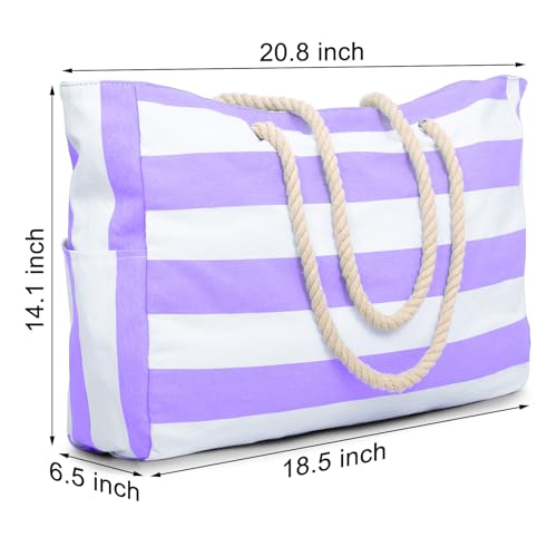 Beach Bags for Women Large Waterproof Beach Tote Bag Zipper Beach Bags Waterproof Sandproof Swim Pool Bag Large Tote (Purple)