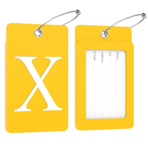2 Pack Initial Luggage Tags for Suitcases Airplane Travel Essentials (Large X / Yellow)
