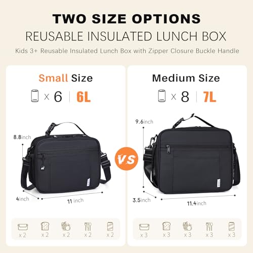 NOL Reusable Insulated Kids Lunch Bag (Black / Horizontal (6 Liters))