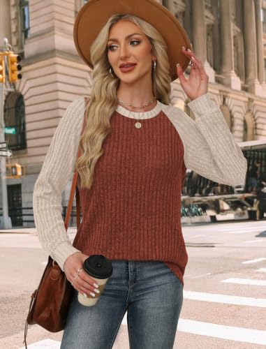 Womens Tops Long Sleeve Shirts Sweaters for Women Fall Teacher Outfits (XX-Large / Caramel Apricot)