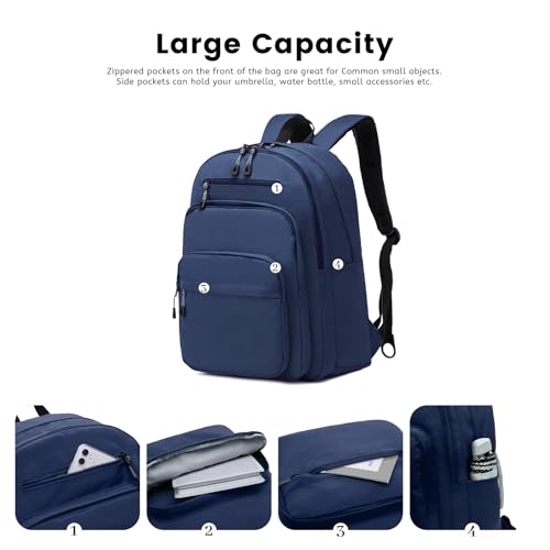 Basic Multi Pocket Multipurpose Backpack Classical Water Resistant Bookbag For School Business Travel or Casual Daypack Backpacks (Dark Blue)