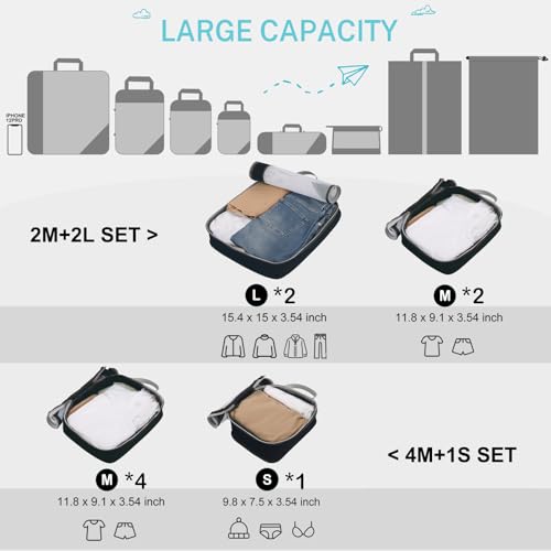 Compression Packing Cubes (Set of 5 / 5-Black)