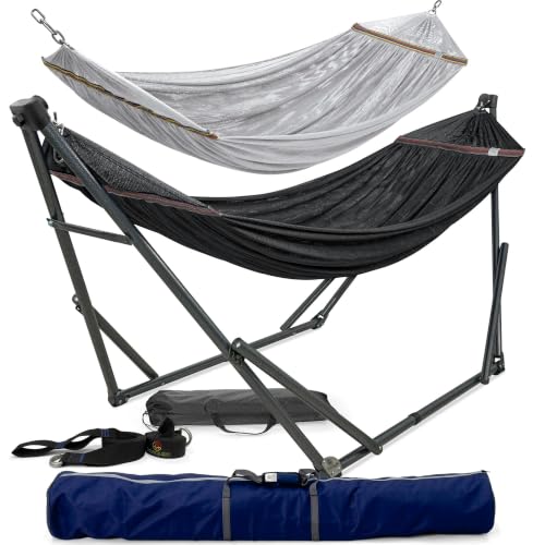 Combo Hammocks with Stand for Outside & Tree Straps (Combo - Black)