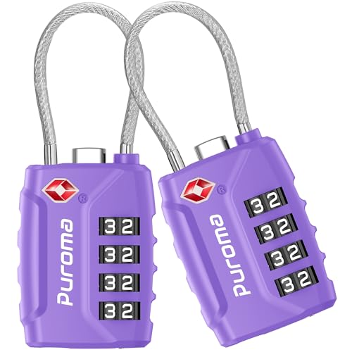 2 TSA Approved Luggage Locks 4 Digit Code Cable Lock Basic Purple (Basic Purple)