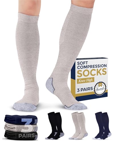 Compression Socks for Men (Large / Black/Tan/Navy - 3 Pairs)