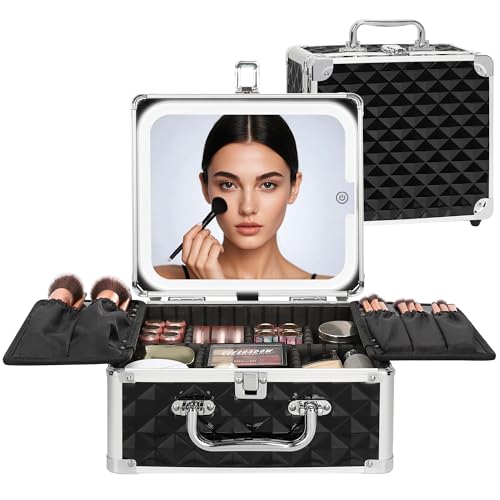 Makeup Bag with LED Mirror (Black Quilted / Small)