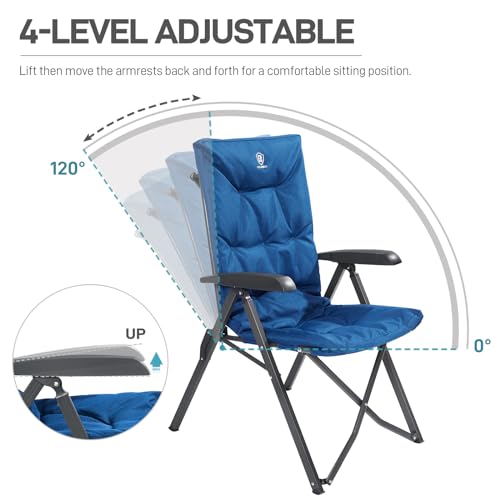 Folding Padded Camping Chair 4 Positon Adjustable Recliner with High Back Support Portable for Adults (Blue)