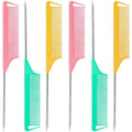 6 PCS Rat Tail Hair Parting Combs (Pink+Yellow+Green)