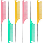 6 PCS Rat Tail Hair Parting Combs (Pink+Yellow+Green)