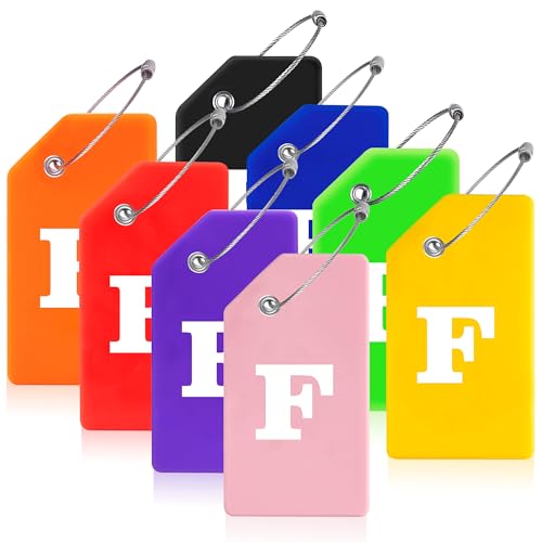 8 Pack Initial Luggage Tags for Suitcases Airplane Travel Essentials (Colorful / Letter F)
