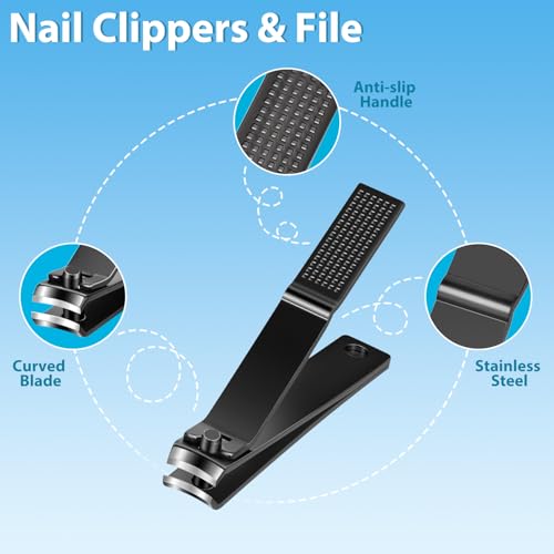 Tweezers Set for Men 9 Pcs Nail Clipper Kit with Case for Grooming (B-black)