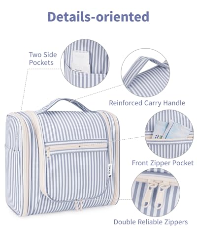 Large Hanging Travel Toiletry Bag for Women (CA-Greyish Blue Stripe / Large)