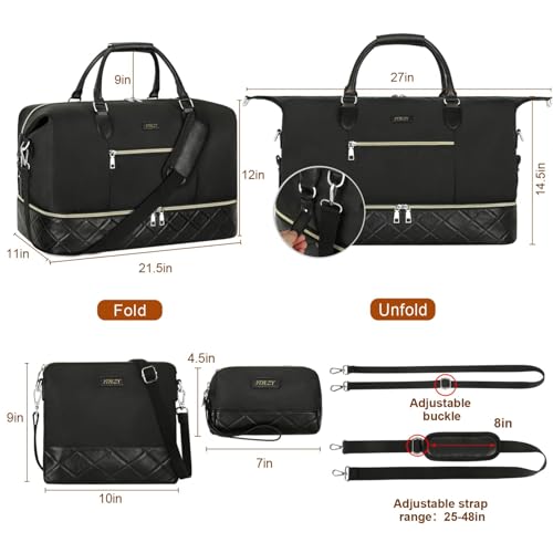 Weekender Bag for Women 21.5" Travel Duffel Large Carry On Bag 3PCS (Large / 6-Black)