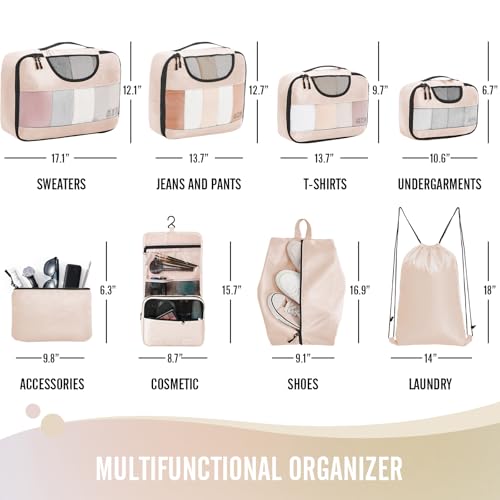 8 Set Packing Cubes for Travel Essentials (01 Cream)