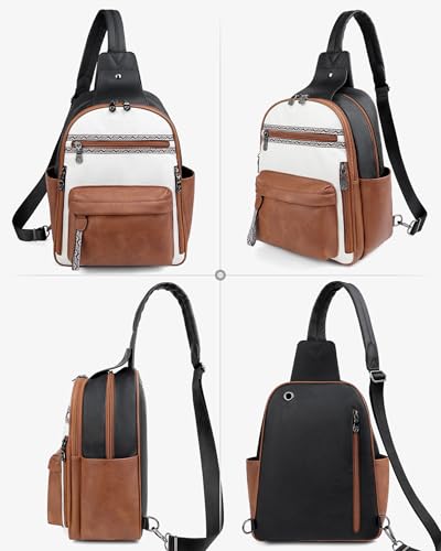 Large Sling Bag for Women (Black-beige-brown Retro Style)