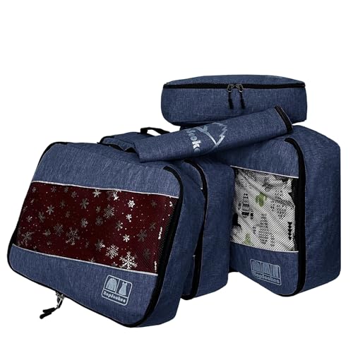 5 Set Packing Cubes for Travel Large Suitcase Luggage Organizer Bags Travel Accessories Vacation 4 Cubes 1 Laundry Pouch Bag (Snow Darkblue)