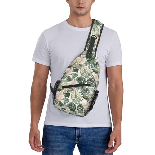 Sling Bag Tropical Leaf Pattern Hiking Daypack Crossbody Shoulder Backpack Travel Chest Pack for Men Women (B0163)