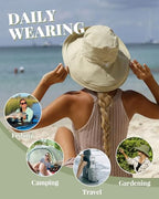 Womens Sun Hat with Ponytail Hole Cotton Shapeable Wide Brim (Medium-Large / 02light Khaki)