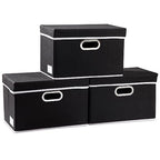 Foldable Storage Box with Lid [3 (Black / M(3-Pack))