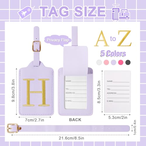 Personalized Initial Luggage Tags for Suitcase (Purple Leather,glod Letter / H)