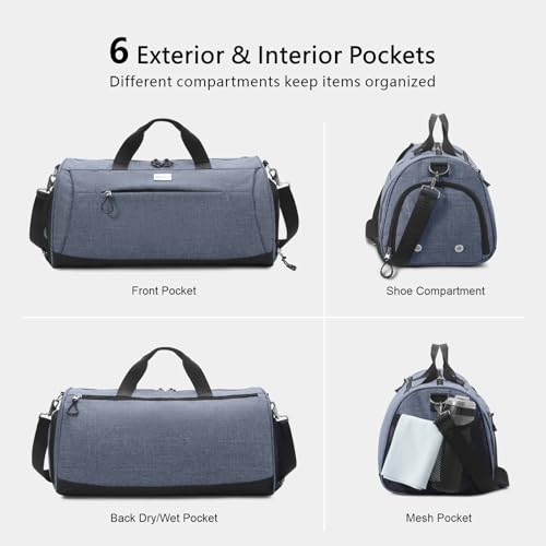 Gym Bag for Women & Men (Textured Blue / Medium - 20 x 10 x 10″)