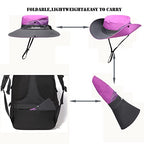 Womens Summer Sun Hat Beach Hat Wide Brim Outdoor UV Protection Hat Foldable Cool Mesh Ponytail Bucket Hat (6-7 / Purple-gray)