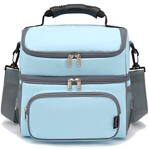 Double Layer Cooler Insulated Lunch Bag Adult Lunch Box Large Tote Bag for Men (Light Sky Blue)