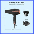 InfinitiPRO Hair Dryer with Diffuser & Concentrator (Black / 1 Count (Pack of 1))