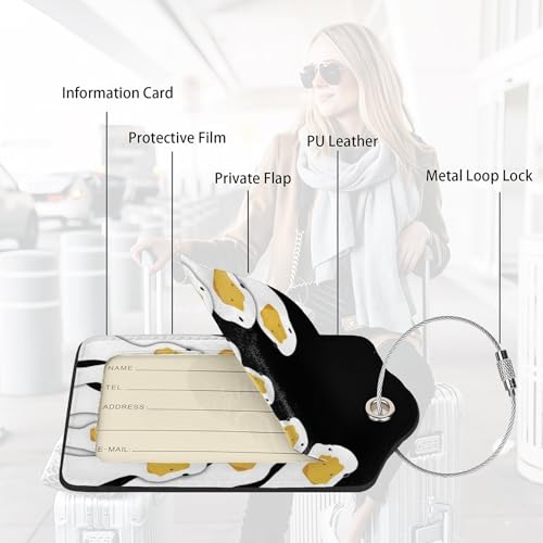 2 Pack Luggage Tags for suitcases Silly Goose TSA Approved Label Luggage Tag Baggage Tag Leather Stainless Steel Loop Label Tag for Men Women Travel Bag Suitcase (Silly Goose)