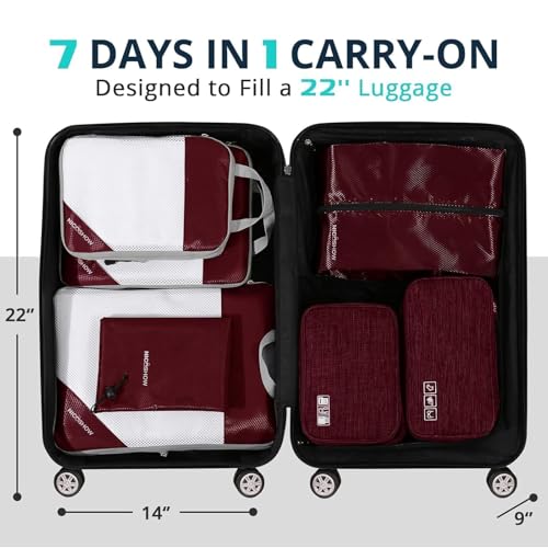 7 Set Compression Packing Cubes for Travel (Wine / 7 pcs)