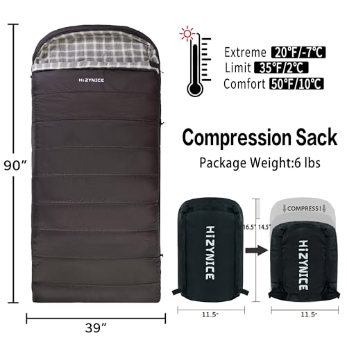 Sleeping Bags for Adults XXL Cold Weather (Olive Brown / 20F Left Zip)