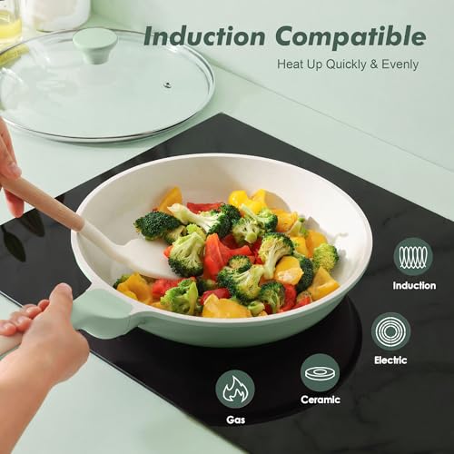 11In Nonstick Ceramic Frying Pan with Lid (Mint Green / 11 Inch)