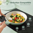 12.5In Nonstick Ceramic Frying Pan with Lid (Mint Green / 12.5 Inch)