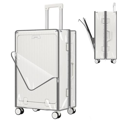 Clear Luggage Cover Protector with Front Pocket Zipper 30 Inch (30inch / 80%clear 20%grey)
