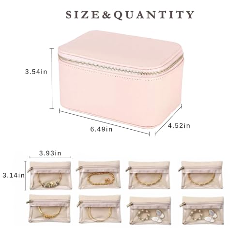 Jewelry Box Organizer for Women (Light Pink ,8 Pouches)