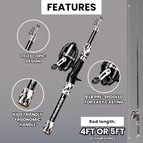 Kids Fishing Pole For Boys (Black (Complete Set) / 4ft)