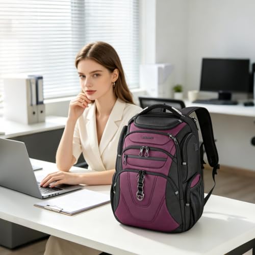 Travel Laptop Backpack 17.3 Inch XL Computer Backpack for Men (Black/Burgundy / 17.3 inch)