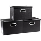 Collapsible Storage Bins with Lids [3 (Black / Medium(3-Pack))
