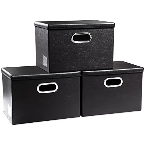 Collapsible Storage Bins with Lids [3 (Black / Medium(3-Pack))