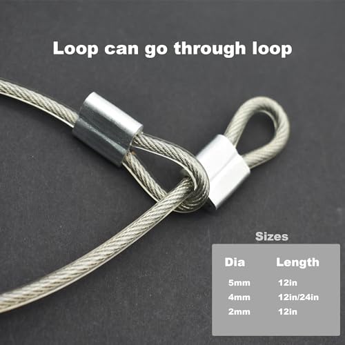 10 Pcs 5mm Wire 12 inch Vinyl Coated Stainless Steel Cable with Loops Short Wire Rope Lanyard Lock Security Chain Link for Outdoor Gates (5mm(T) x 12 in(L) 10PCS / Clear)