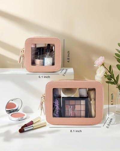 Travel Clear Makeup Bag Set (Mini+Large Dark Pink)