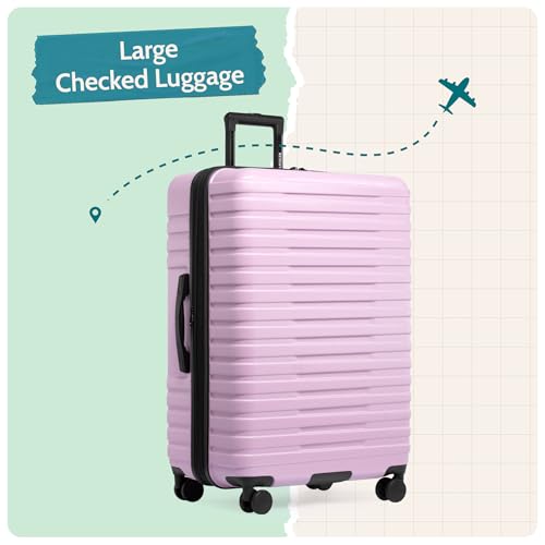 Boren Expandable Hardside Rugged Travel Luggage with 8 Spinner Wheels (Checked-Large 30-Inch, No USB Port / Lavender)