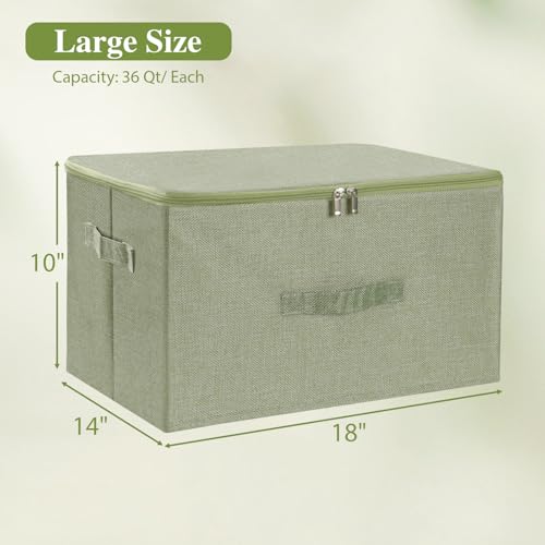 Fabric Storage Bins with Zipper Lids (Green / Large (Pack of 2))